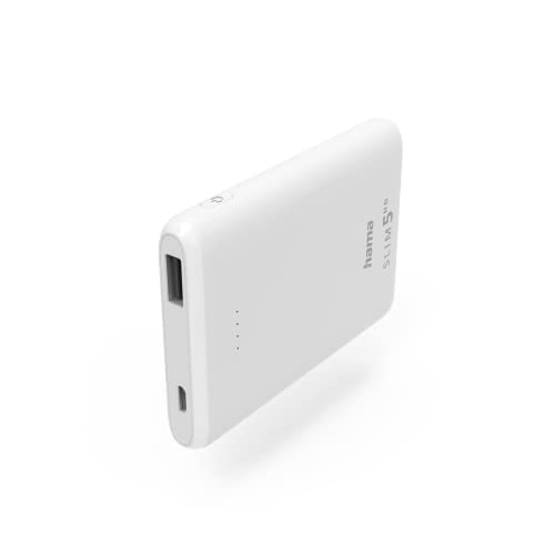 Hama Power Pack Slim 5HD (Externer Akku 5000 mAh, tragbarer Akku Schnellladung, USB 3.0, Power Bank kompatibel mit iPhone 14 13 12 11 X Samsung Xiaomi Huawei iPad etc) Weiß von Hama