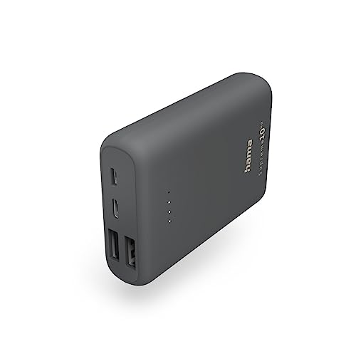 Hama Powerbank Supreme 10000mAh (externer Akku mit 1x USB C + 2x USB A, Power Pack zertifiziert, Akkupack Handy, Tablet, Bluetooth-Lautsprecher etc., tragbares Ladegerät klein u. leistungsstark) grau von Hama