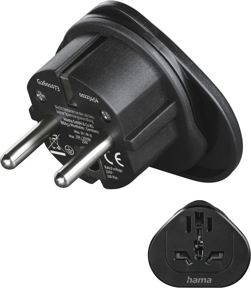 Hama Reiseadapter Typ E und F, 3-polig, universal, Welt nach Europa, Schwarz (00223454) von Hama