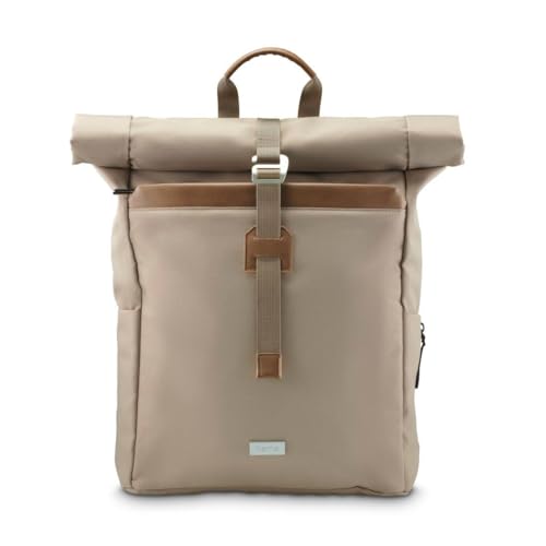 Hama Rucksack mit Laptop-Fach (22 l, für Laptop bis 16,2“, Rollrucksack für Uni, Schule, Arbeit, Reisen, Laptop Rucksack mit Rolltop, Tabletfach, Organizer, Vordertasche, zwei Seitentaschen) beige von Hama