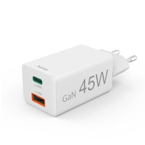 Hama Schnellladegerät USB (Ladegerät mehrfach, USB C, USB A, Handy Tablet Laptop Universal Ladegerät, Netzstecker USB Schnellladen, USB C Netzteil, Power Delivery/Quick Charge 3.0, GaN Charger, 45 W) von Hama