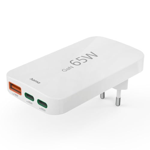 Hama USB C Ladegerät (Schnellladegerät 65 Watt, Ladestecker für Steckdose 2X USB-C, 1x USB-A, für Handy, Laptop, Tablet, unterstützt Power Delivery, Mehrfach USB-Ladegerät mit GaN-Technologie) weiß Hama USB C Ladegerät (Schnellladegerät 65 Watt, Ladestecker für Steckdose 2X USB-C, 1x USB-A, für Handy, Laptop, Tablet, unterstützt Power Delivery, Mehrfach USB-Ladegerät mit GaN-Technologie) weiß von Hama