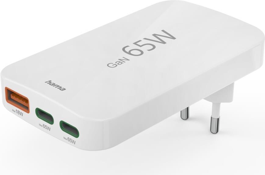 Hama Schnellladegerät, 2x USB-C, 1x USB-A, flaches Mini-Ladegerät, PD, 65 W, WS (00201976) von Hama