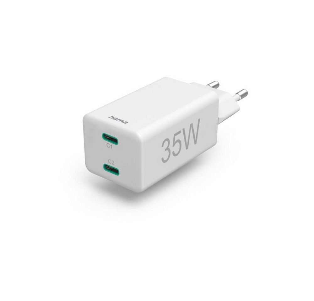 Hama Schnellladegerät, 2x USB-C, Mini-Ladegerät, PD, 35 W, Weiß (00201694) USB-Ladegerät von Hama