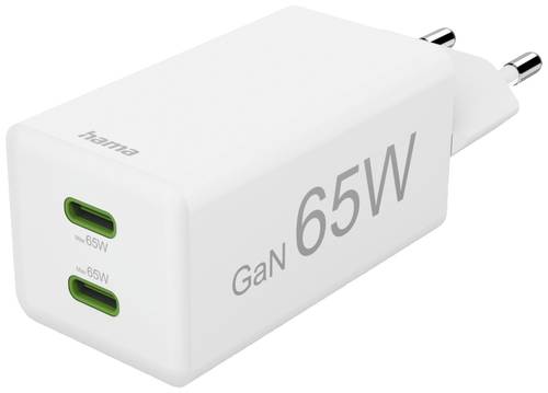 Hama Schnellladegerät, GaN, 2x USB-C, PD/Qualcomm®, Mini-Ladegerät, 65 W, Weiß USB-Ladegerät In von Hama