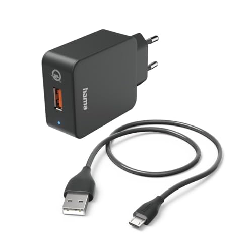 Hama Schnellladegerät, mit Ladekabel Micro USB, 19,5W (Set, Qualcomm Quick Charge 3.0, USB Ladegerät, für Handy, Smartphone, Tablet, Power Pack, Micro-USB Ladegerät, schnellladen, klein) schwarz von Hama