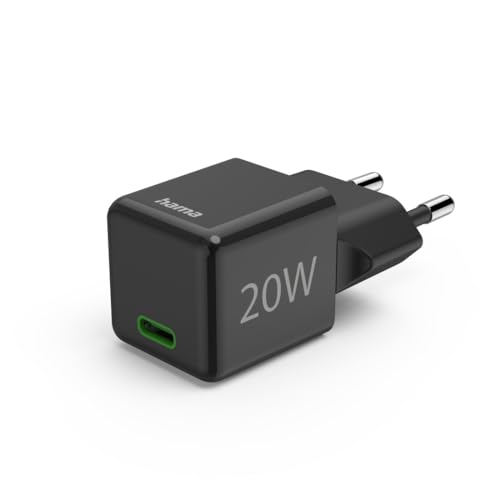 Hama Schnellladegerät (Ladegerät mit USB-C unterstützt Power Delivery und Qualcomm Quick Charge, 20 W, Super-Mini-Format 2,75 x 2,75 x 2,90 cm, ideal für iPhone) schwarz von Hama