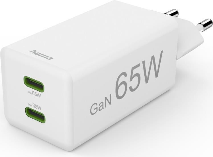 Hama Schnellladegeraet GaN 2x USB-C PD/Qualcomm Mini-Ladegeraet 65 W (00201994) von Hama