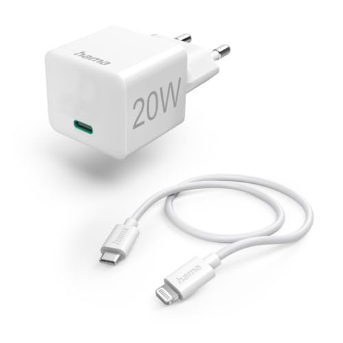Hama Schnellladegerät USB-C 20 W + USB-C-Lightning-Kabel (Apple-USB-C-Ladegerät, USB-C-Ladegerät, Mini-Ladegerät + Lightning-Kabel, ideal für iPhone, iPad, AirPods, Smartphone, PD, MFI Zertifiziert) Hama Schnellladegerät USB-C 20 W + USB-C-Lightning-Kabel (Apple-USB-C-Ladegerät, USB-C-Ladegerät, Mini-Ladegerät + Lightning-Kabel, ideal für iPhone, iPad, AirPods, Smartphone, PD, MFI Zertifiziert) von Hama