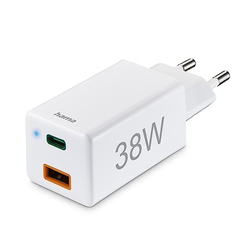 Hama Schnellladegerät USB C und USB A (2 Port Universal Ladestecker für Smartphone iPhone, Samsung u. Tablet, Mehrfach Ladeadapter 38 Watt mit Power Delivery und Qualcomm Quick Charge, Mini Ladegerät) von Hama