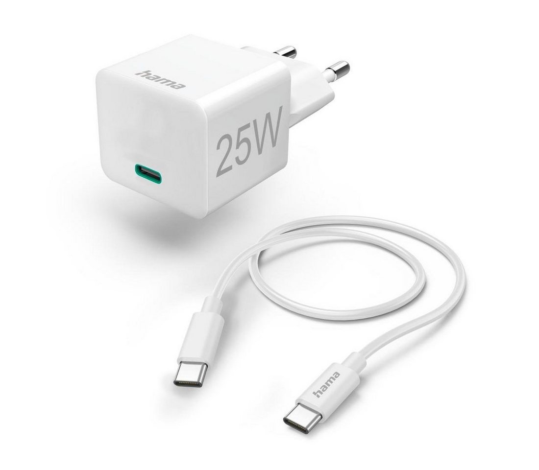 Hama Schnellladegerät m. Ladekabel USB C Mini Ladegerät PD 25W 1,5m Weiß Smartphone-Ladegerät von Hama