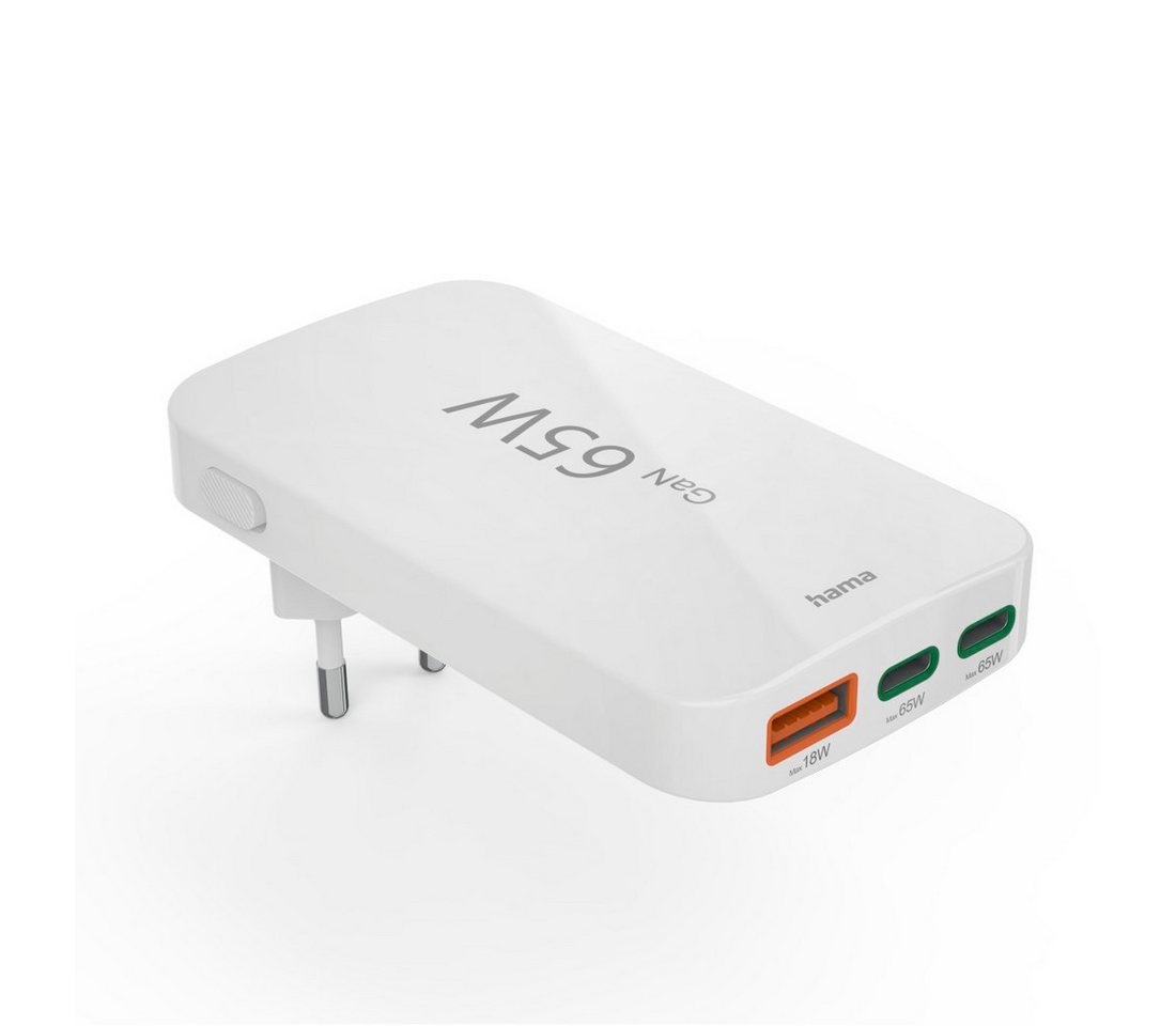 Hama Schnellladegerät mehrfach (GaN, 2x USB-C, 1x USB-A, flach, PD/QC, 65W) Schnelllade-Gerät von Hama