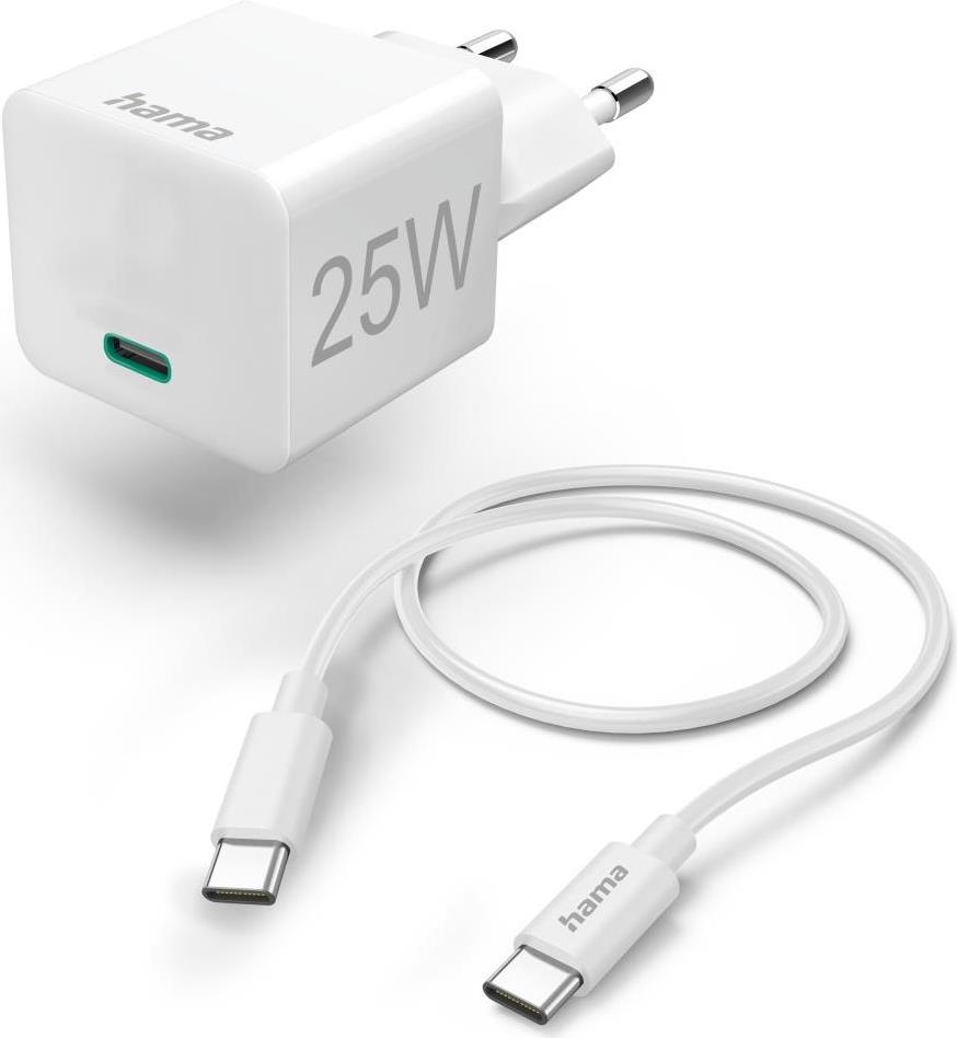 Hama Schnellladegerät mit Ladekabel USB-C, Mini-Ladegerät, PD, 25W, 1,5 m, Weiß (00201624) von Hama