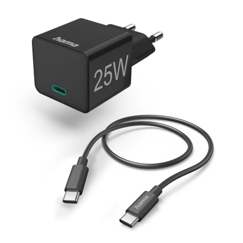 Hama Schnellladegerät mit Ladekabel USB-C, Mini-Ladegerät, PD, 25W, 1m, schwarz von Hama