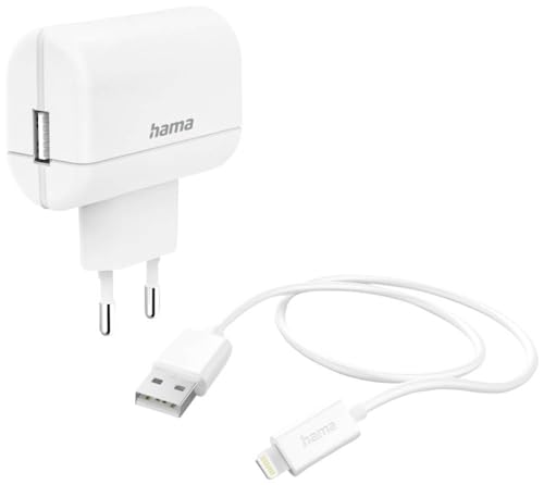 Hama Schnellladegerät mit USB-Lightning-Kabel (Apple-Lightning-Netzteil, Kabel 1 m, 12 W/5 V/2,4 A, MFI-Zertifiziert, Stromversorgung für Apple iPhone iPod Geräte) Weiß von Hama