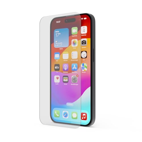 Hama Schutzglas für Apple iPhone 15 Plus/15 Pro Max (iPhone 15 Glasschutz mit 9H Härte kratzfest u. stoßfest, gehärtetes Sicherheitsglas Schutzklasse 7, Displayschutz) transparent von Hama