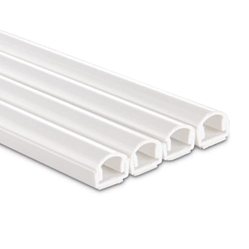 Hama Selbstklebender Kabelkanal Weiß (4X Kunstoffleiste 1 Meter Länge, für 2 Kabel, halbrunde PVC Kabelabdeckung, inkl. Klebestreifen der Marke 3M) von Hama