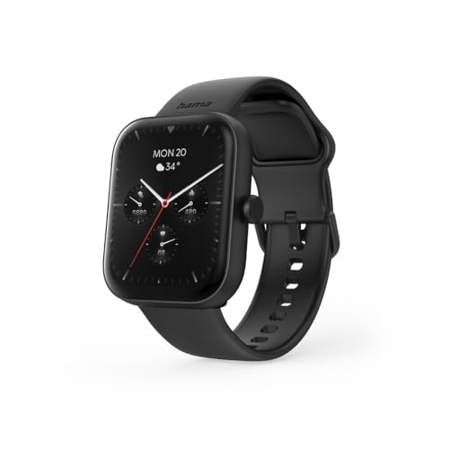 Hama Smartwatch (Farbdisplay 1,65“, Telefonfunktion, Whatsapp, E-Mails etc., Sprachassistent, wasserdicht, Fitnesstracker mit 100 Sportarten + Herzfrequenz, Blutsauerstoff, Kalorien etc.) schwarz von Hama
