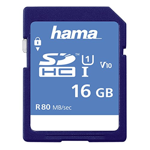 Hama Speicherkarte SDHC 16GB (SD-3.01-Standard, 80 MB/s, Class 10, Datensicherheit dank mechanischem Schreibschutz, Beschriftungsfeld) von Hama