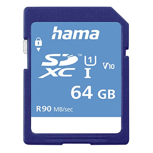 Hama Speicherkarte SDHC 64GB (SD-3.01-Standard, 90 MB/s, Class 10, Datensicherheit dank mechanischem Schreibschutz, Beschriftungsfeld) von Hama