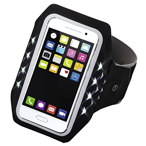 Hama Sportarmband Running (für 5,0 Zoll Smartphones, Größe XL (7,2 cm x 1,2 cm x 14,2 cm), mit Klettverschluss, mit LED, Lycra) schwarz/grau von Hama