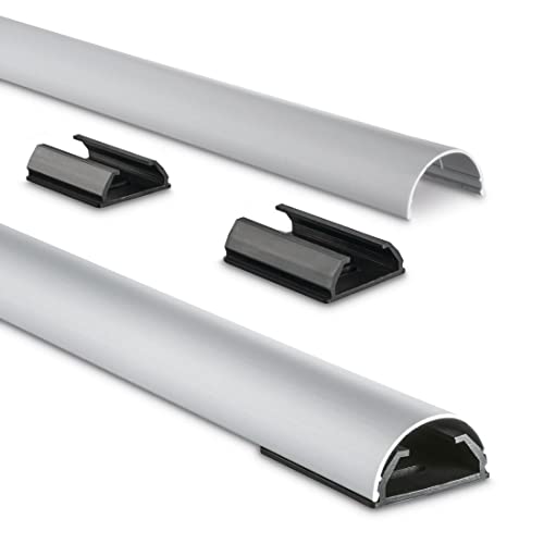 Hama Stabiler Kabelkanal aus Aluminium Silber (1,1 Meter Länge, für 5 Kabel, robuste halbrunde Metall Kabelabdeckung, inkl. Schrauben und Dübel) von Hama
