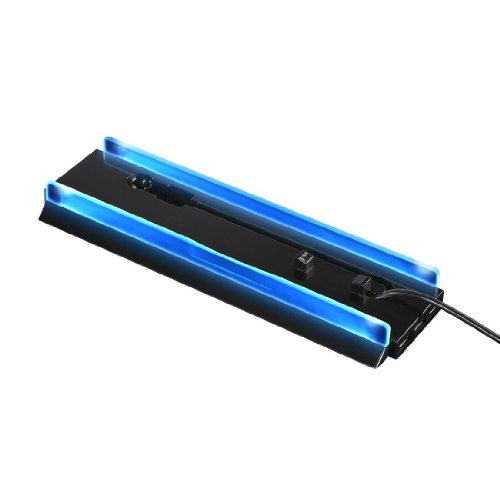 Hama Standfuß "Vertical" mit 3-fach USB-Hub und blauer LED-Beleuchtung für PlayStation 4 von Hama