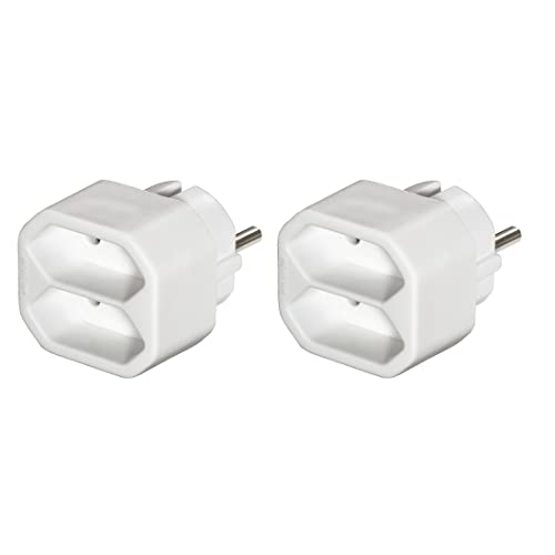Hama Steckdosenadapter, Doppelpack (2 Eurosteckdosen, Mehrfachstecker, Multistecker, Steckdosenadapter 2fach, Doppelstecker, Mehrfachsteckdose, Mehrfachsteckdose ohne Kabel, Multisteckdose) weiß von Hama