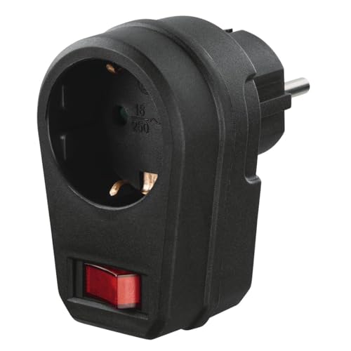 Hama Steckdosenadapter (Schutzkontakt Stecker, Steckdosenadapter mit Schalter, EIN-/Aus-Schalter, Adapter, Schutzkontaktsteckdose, Energiesparen, Stromsparen) schwarz von Hama
