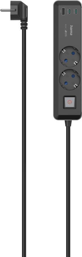 Hama Steckdosenleiste, 2-fach, USB-C/A 65W, PD, Schalter, 1,4 m, Schwarz/Grau (00223188) von Hama