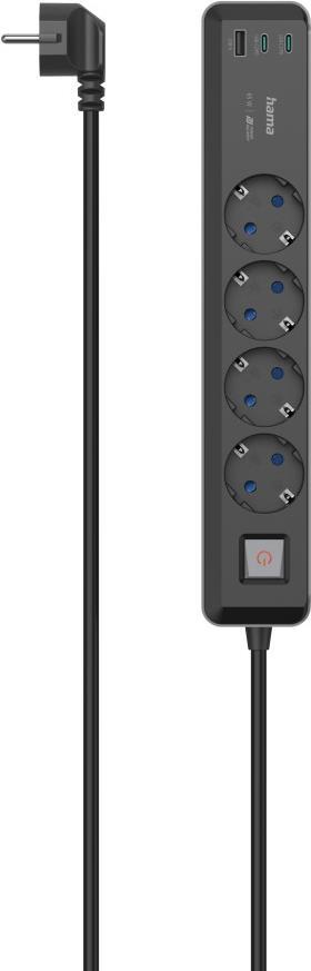 Hama Steckdosenleiste, 4-fach, USB-C/A 65W, PD, Schalter, 1,4 m, Schwarz/Grau (00223189) von Hama