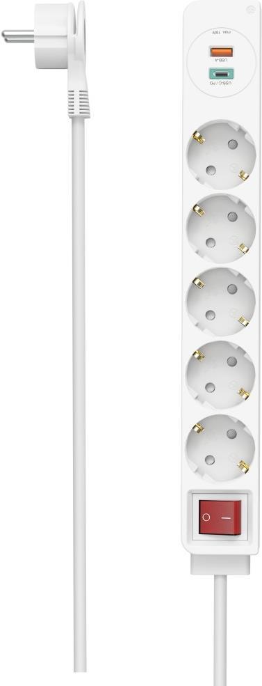 Hama Steckdosenleiste, 5-fach, USB-C/A 18W, PD/QC, Schalter, Flachst., 1,4 m, W (00223186) von Hama
