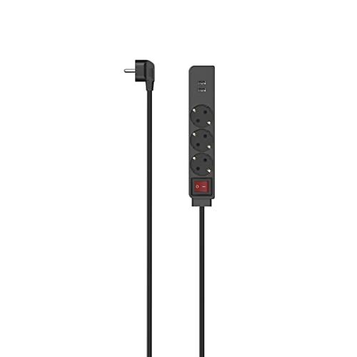Hama Steckdosenleiste 3-fach, USB A, mit Schalter, 1,4m (Steckdosenleiste mit Schalter, mit USB, 3er, Mehrfachsteckdose, Mehrfachstecker, mit Berührungsschutz, 45°, Steckdosenadapter) schwarz von Hama