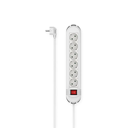 Hama Steckdosenleiste 6-Fach, Schalter, Wandmontage, 3m (Steckdosenleiste mit Schalter, 6 Fach Steckdosenleiste, Mehrfachsteckdose, Mehrfachstecker, mit Berührungsschutz, beleuchtet, 45°) weiß von Hama