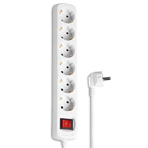 Hama Steckdosenleiste 6-Fach (Mehrfachsteckdose mit Save Energy-Schalter zum Stromsparen, Steckplätze 45 Grad gedreht, Kabel 5m, GS geprüft, Mehrfachstecker für Home Office) Weiß von Hama
