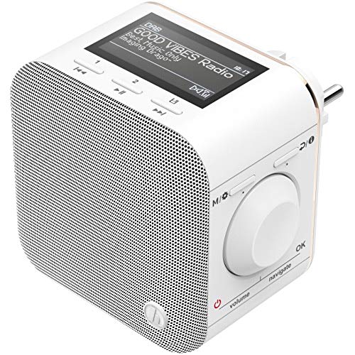 Hama Steckdosenradio DAB+/DAB Digitalradio klein(Plug in Radio mit DAB/DAB Plus/FM/Bluetooth/AUX in 3,5mm,5cmDisplay,Radio-Wecker,beleuchtetes Display,geeignet für die Steckdose)Steckdosen-Radio weiß von Hama