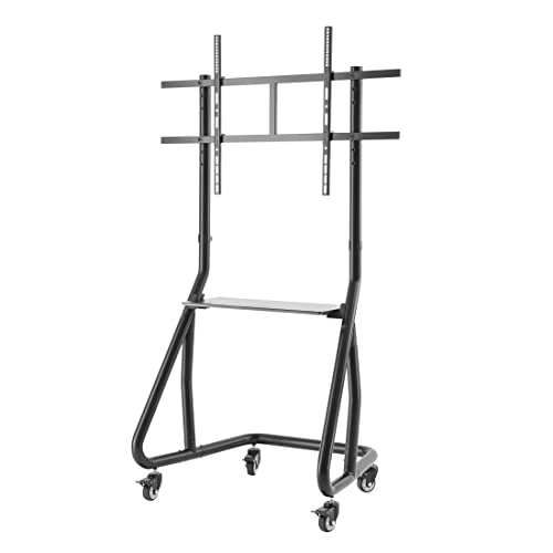 Hama TV-Wagen Trolley (fahrbarer TV-Ständer für 49-100 Zoll, höhenverstellbar, mobile TV-Halterung mit feststellbaren Rollen, HiFi-Regal, VESA-kompatibler Bodenständer TV rollbar) schwarz von Hama