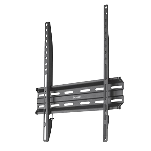 Hama TV Wandhalterung (TV Wandhalterung 65 Zoll, VESA 75x75 bis VESA 200x200, bis 35 kg, Wandabstand 2,3 cm, flach, starr, fest, mit Fischer Dübeln, Wandhalterung Fernseher) schwarz von Hama