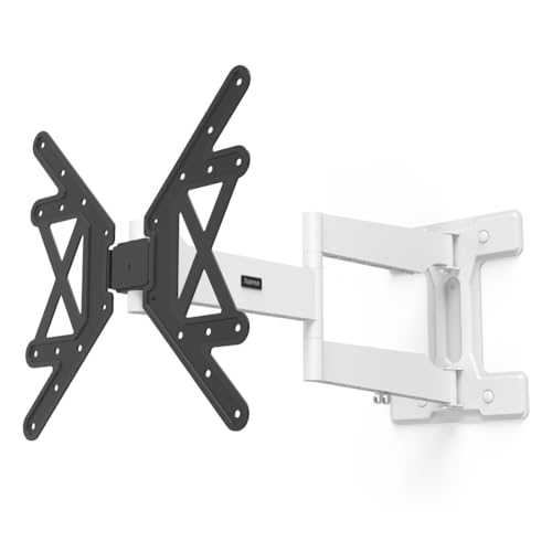 Hama TV Wandhalterung schwenkbar, neigbar, Langer Arm (TV Wandhalterung 32-65 Zoll, VESA 100x100 bis VESA 400x400, bis 50kg, ausziehbare Halterung, mit Fischer-Dübeln) schwarz-weiß von Hama