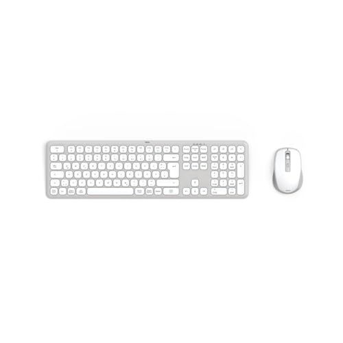 Hama Tastatur-Maus-Set, kabellos (Multi-Device 2,4GHz via USB-Empfänger + 2X Bluetooth für PC, Laptop, Tablet, 10 m Reichweite, deutsches QWERTZ-Layout, Keine Klickgeräusch, batteriebetrieben) weiß von Hama