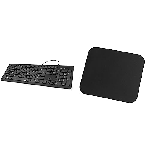 Hama Tastatur mit Kabel & LogiLink ID0096 - Mauspad 220 x 250 x 3 mm für alle Maustypen (Kugel, Optisch, Laser) mit stark haftender Unterseite für optimalen Halt, Farbe: Schwarz von Hama