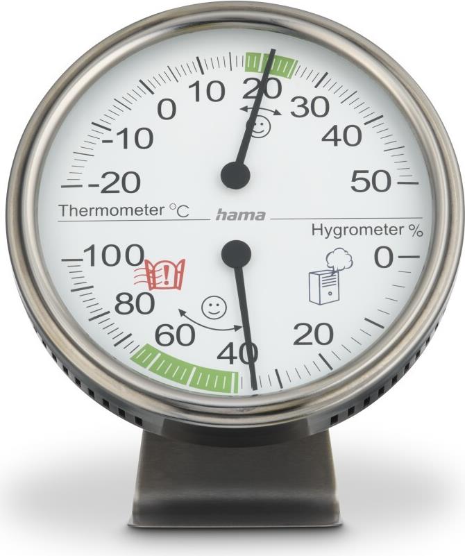 Hama Thermometer und Hygrometer Tahiti, Ø 11 cm, Silber (00222207) von Hama