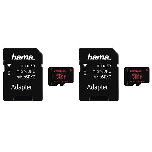 Hama UHS Speed Class 3 microSDXC 64GB Speicherkarte inkl. Adapter (Packung mit 2) von Hama