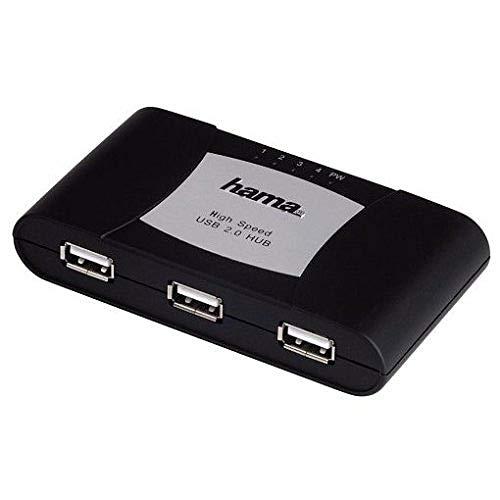 Hama USB 2.0 Hub 1:4, Schwarz, mit Netzteil, Blister von Hama