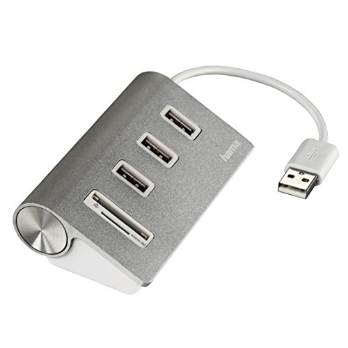 Hama USB 2.0 Hub mit Kartenleser (3 USB Ports, 2 Slots für SD-/microSD-Karten, High-Speed-Daten-Transfer bis zu 480 Mbit/s, passiv) externes USB-/Multi-Kartenlesegerät Aluminium von Hama