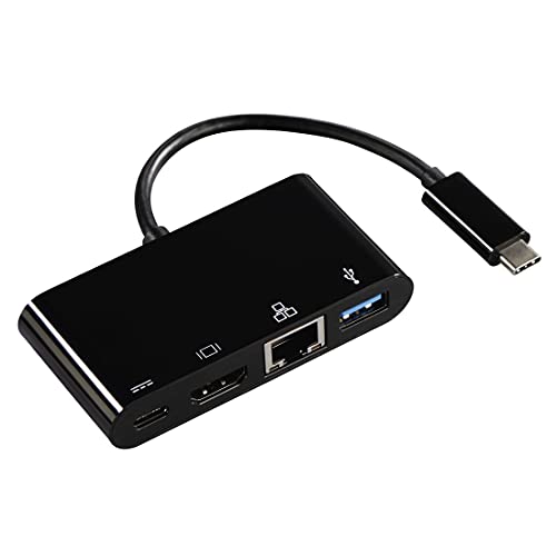 Hama USB 3.1 Type-C 4in1 Hub (1x USB-3.0-A, 1x USB-3.1-C, 1x LAN (RJ45), 1x HDMI, 5 Gbit/s Super-Speed, für PC/Mac/Laptop/Tablet mit USB-C/Thunderbolt 3, externer USB-Verteiler, Multi-USB-Hub) von Hama