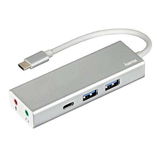 Hama USB 3.1 Type-C Hub, 3-fach, mit 3,5mm-Klinke (2x USB-A, 1x USB-C, Mikrofon-/Kopfhörer-Anschluss, 5 Gbit/s Super-Speed, für PC/Mac/Laptop/Tablet, OTG-fähig) externer USB-Verteiler, Multi-USB-Hub von Hama