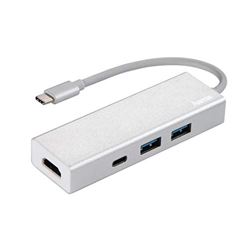 Hama 135756 USB 3.1 Type-C Hub, 3-fach, mit HDMI-Port (2x USB-A, 1x,USB-C, 5 Gbit/s Gbit/s Super-Speed, 4k Ultra-HD, für PC/Mac/Laptop/Tablet m. USB-C/Thunderbolt 3, Aluminium) externer USB-Verteiler, Multi-USB-Hub von Hama