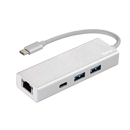 Hama USB 3.1 Type-C Hub, 3-fach, mit LAN-Port (2x USB-A, 1x USB-C, 5 Gbit/s Super-Speed, 1000 Mbit/s Ethernet, für PC/Mac/Laptop/Tablet m. USB-C/Thunderbolt 3) externer USB-Verteiler, Multi-Hub von Hama