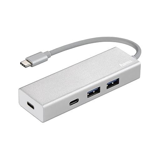 Hama USB 3.1 Type-C Hub, 4-fach (2x USB-A, 2x USB-C, 5 Gbit/s Super-Speed Datentransfer, für PC/Mac/Laptop/Tablet mit USB-C-/Thunderbolt 3-Anschluss, Aluminium) externer USB-Verteiler, Multi-USB-Hub von Hama